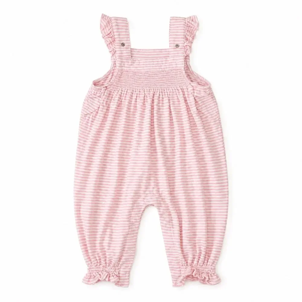 Angel Dear Baby Pink & White Striped Ruffle Romper